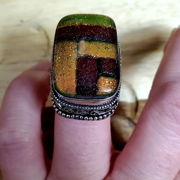New Huge Dichroic Glass 925 Silver Ring. - Picture 7 of 9